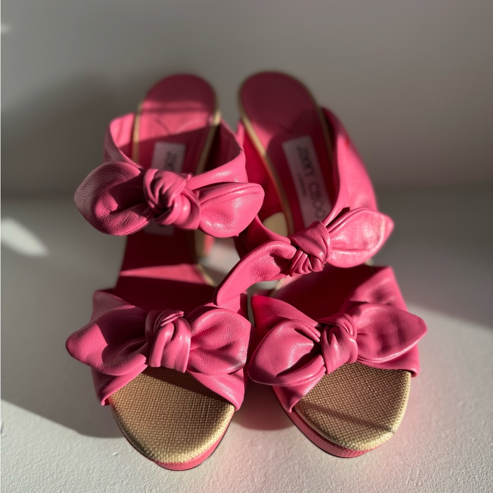 Jimmy Choo Pink Platform Heels with Bow Accents - Picture 6 of 9